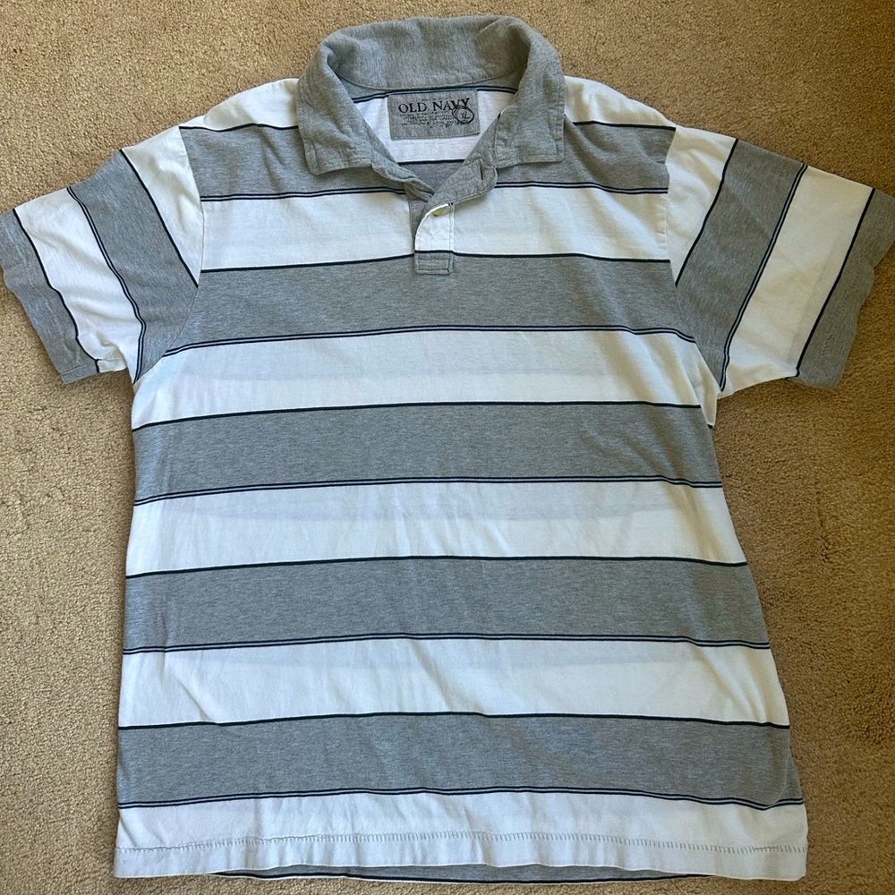 Old Navy Men’s short sleeve Polo shirt soft white/gray Size XL eclectic grandpa